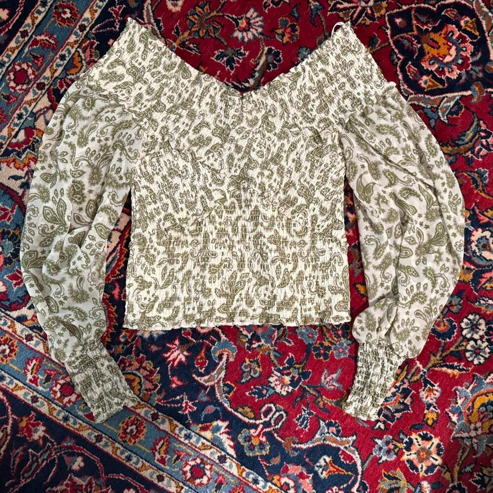 Romantic Cottagecore BB‎ Dakota Paisley Smocked Off Shoulder Peasant Top Large